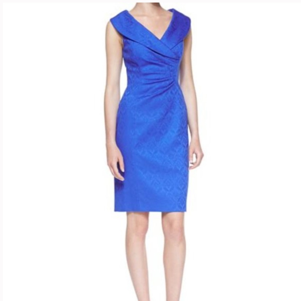 Kay Unger Royal Blue Cocktail Sheath Dress Shawl Collar Knee Length Women 4